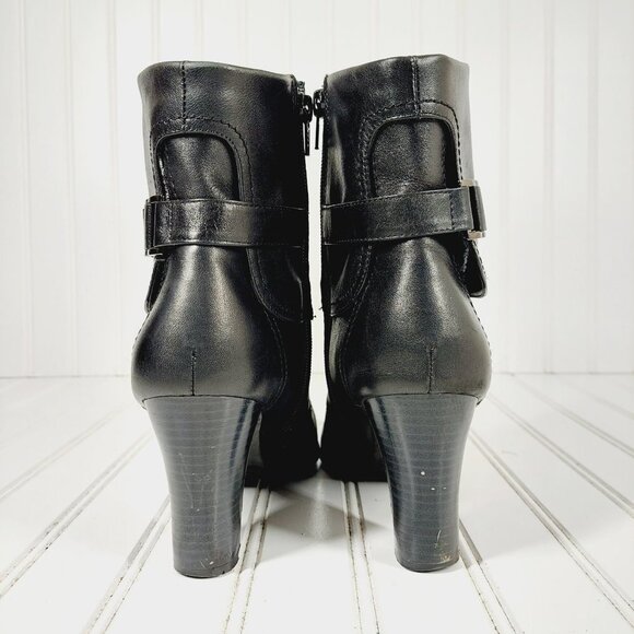 Laura Ashley Black Leather Selma Heeled Ankle / Mid Calf Boots with Buckle H712 - Picture 6 of 13